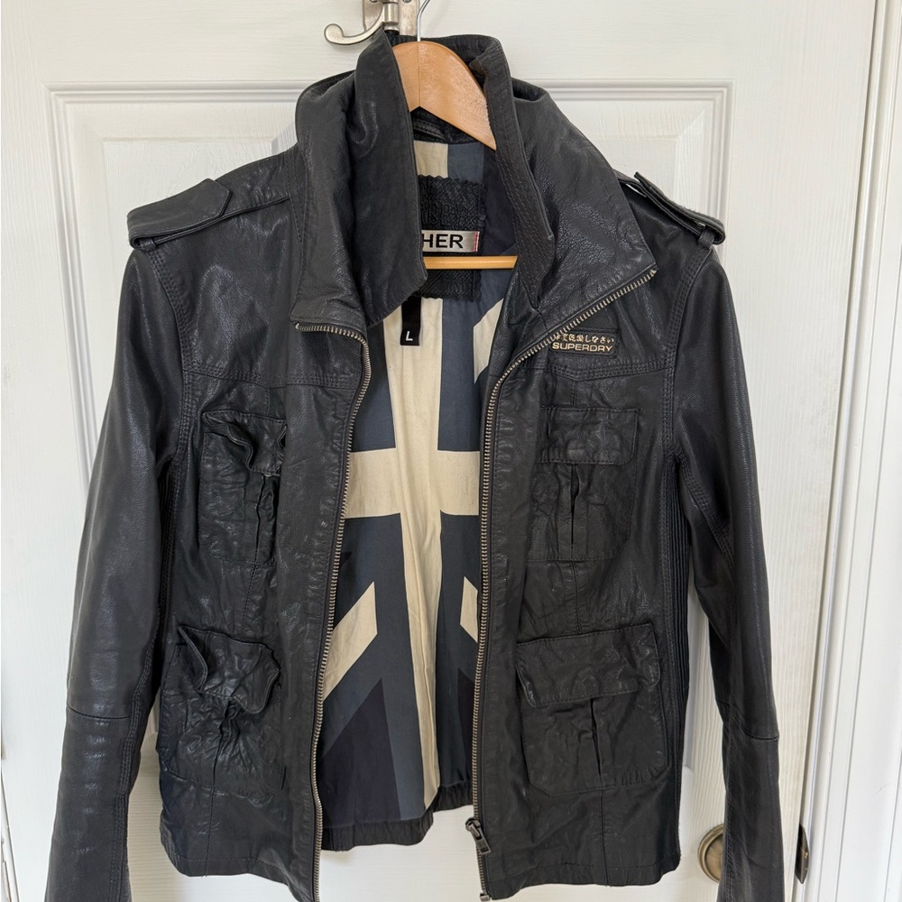 Superdry Megan Flag Slim Leather Jacket (Very Rare) - Size L